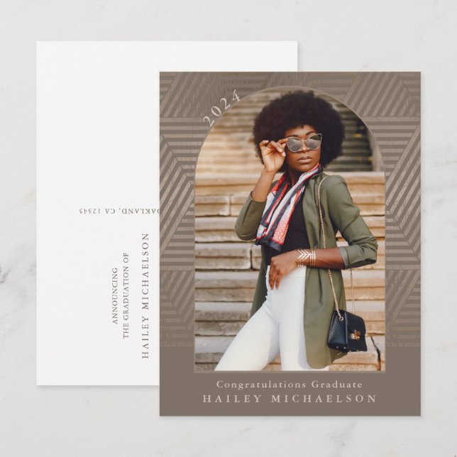 Chic Muted Geometric Print Graduation Announcement Postcard (Front/Back)