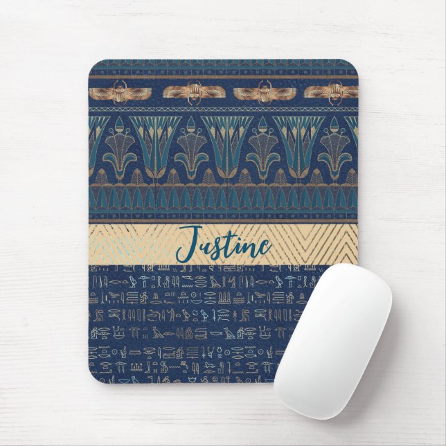 Chic Mysterious Egyptian Lotus Scarab Hieroglyphs Mouse Pad (With Mouse)