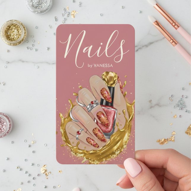 Chic Nail Art Studio Manicurist Artist Blush Pink Business Card (Creator Uploaded)