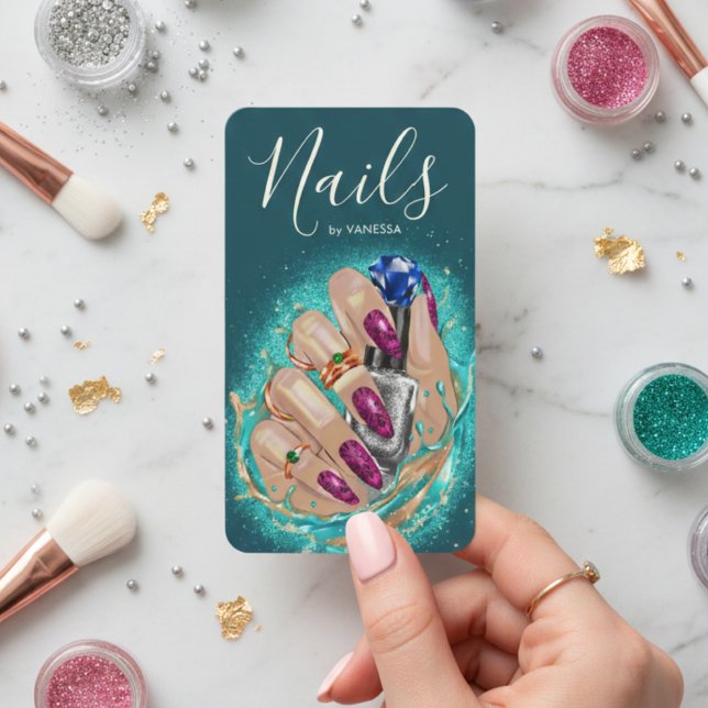 Chic Nail Art Studio Manicurist Artist Dark Green Business Card (Creator Uploaded)