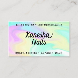 Chic nail salon holographic colourful marble glam business card