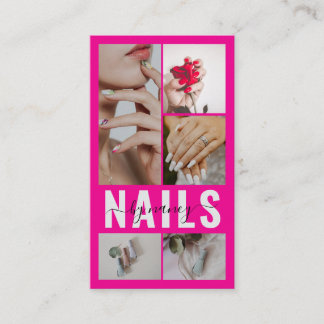 Chic Nails Typography Photo Collage Hot Pink Logo Business Card