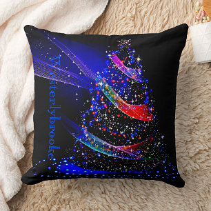 Chic Name Blue Glitter Christmas Tree Navy  Cushion