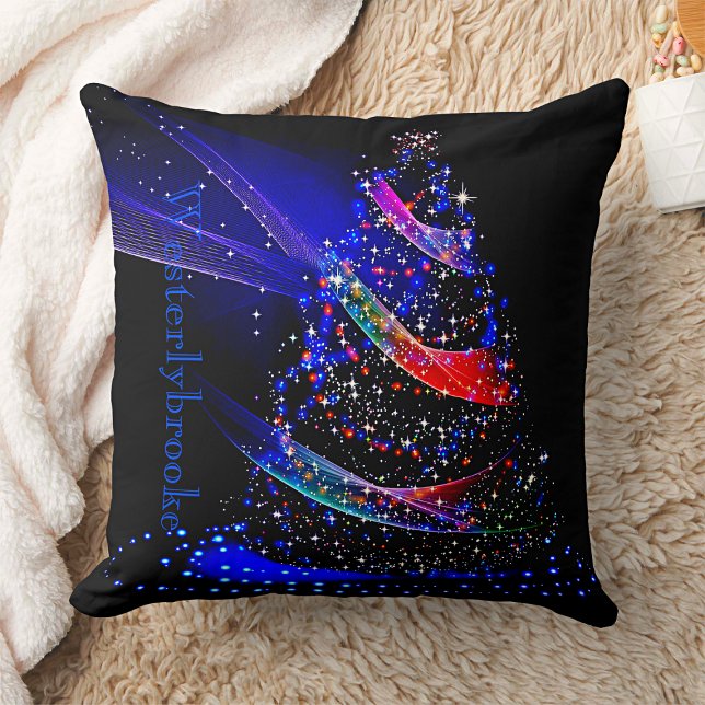 Chic Name Blue Glitter Christmas Tree Navy  Cushion (Creator Uploaded)