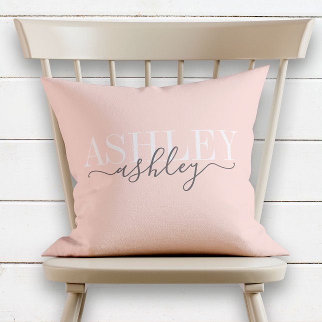 Chic Name Monogram Blush Pink Gray Elegant Cushion (Creator Uploaded)