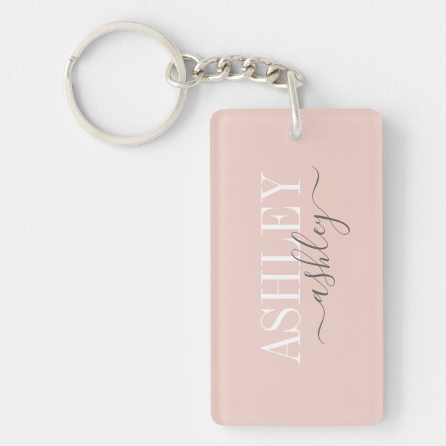 Chic Name Monogram Blush Pink Grey Elegant Key Ring (Front)