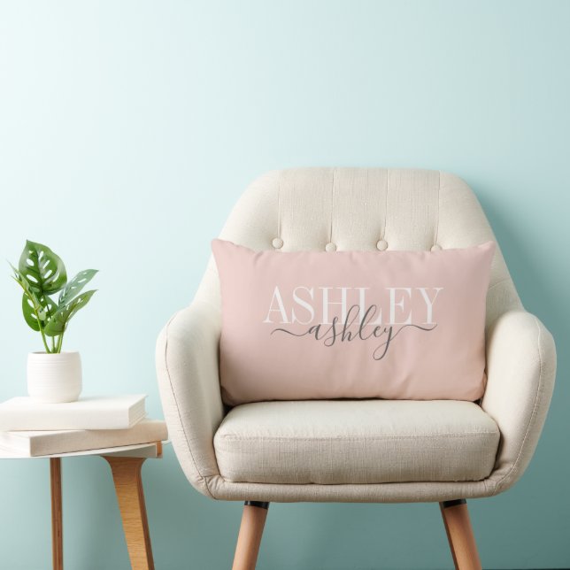 Chic Name Monogram Blush Pink Grey Elegant Lumbar Cushion (Chair)