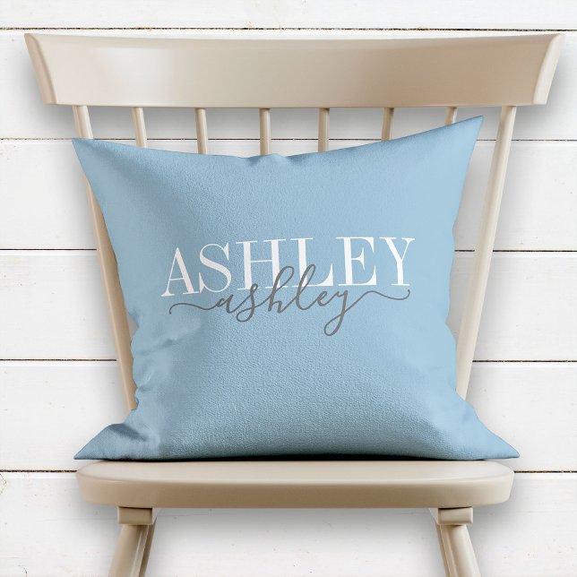 Chic Name Monogram Dusk Blue Grey Elegant Cushion (Creator Uploaded)
