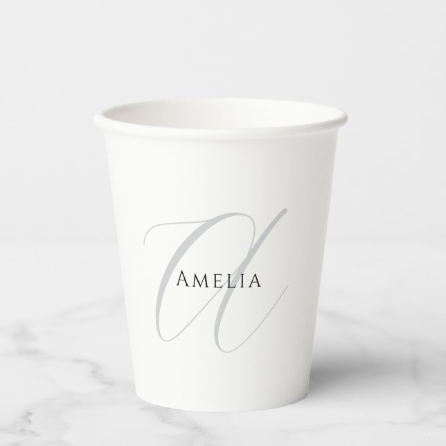Chic Name Monogram Initial Letter Calligraphy  Paper Cups (Front)