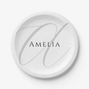 Chic Name Monogram Initial Letter Calligraphy  Paper Plate
