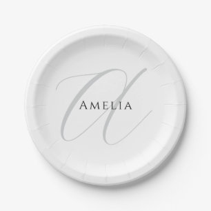 Chic Name Monogram Initial Letter Calligraphy  Paper Plate