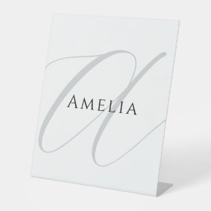 Chic Name Monogram Initial Letter Calligraphy  Pedestal Sign