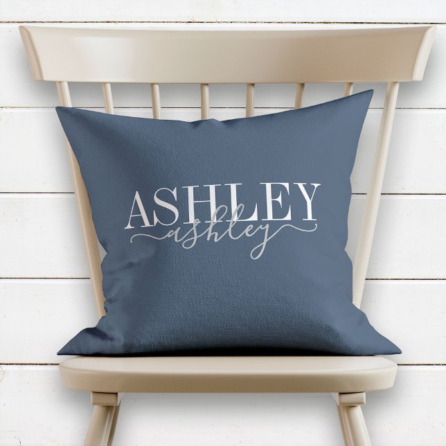 Chic Name Monogram Navy Blue Grey Elegant Cushion (Creator Uploaded)