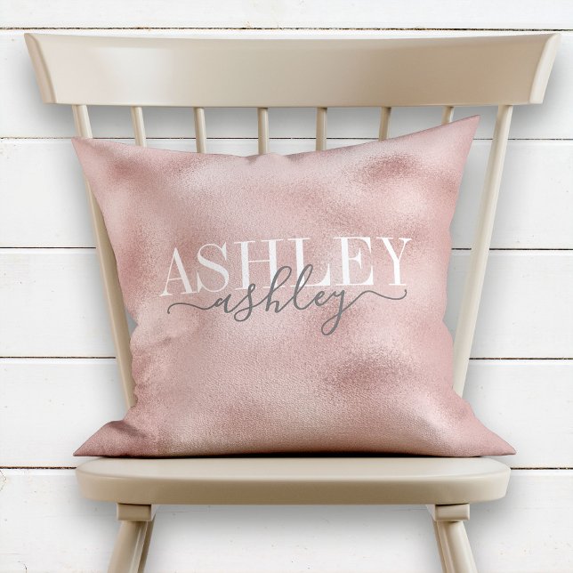 Chic Name Monogram Rose Gold Gray Elegant Cushion (Creator Uploaded)