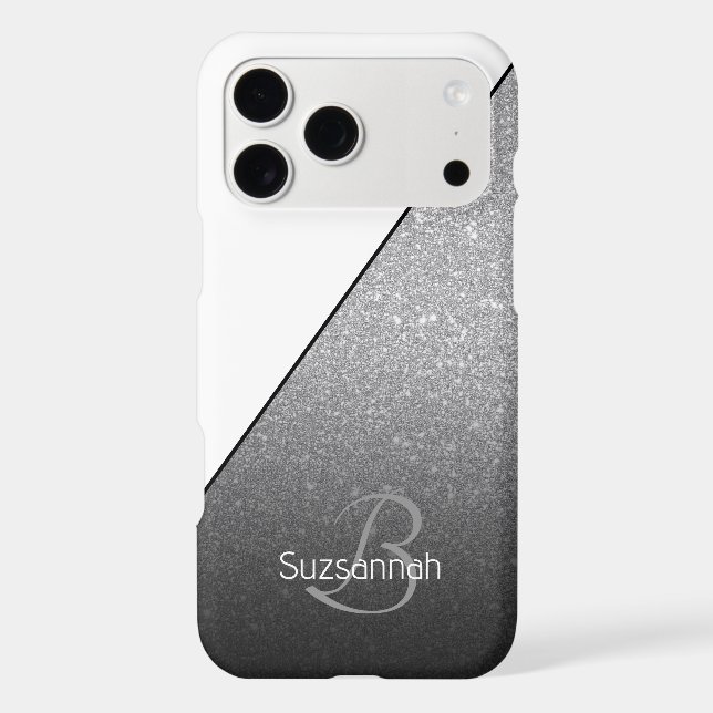 Chic Name Monogram White Silver Glitter Ombre (Back)