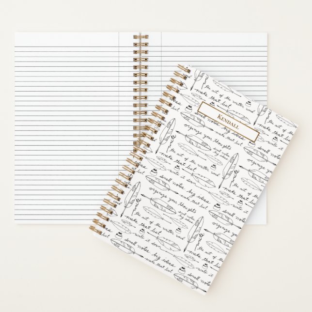 Chic Name Quills & Ink Gold white Custom Writing  Notebook (Inside)
