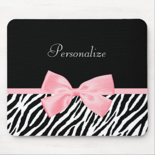 Chic Name Zebra Print Soft Girly Light Pink Ribbon Mouse Pad