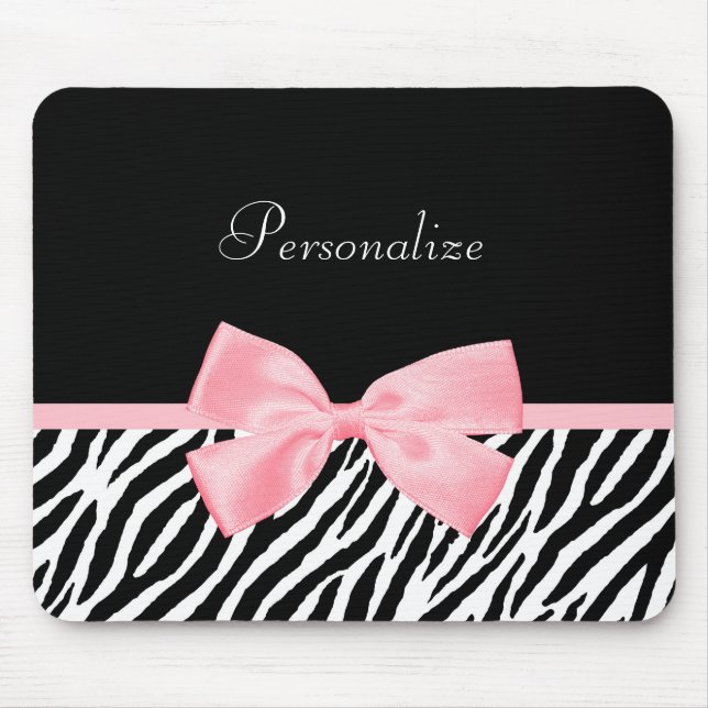 Chic Name Zebra Print Soft Girly Light Pink Ribbon Mouse Pad (Front)