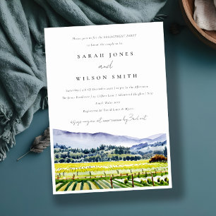 Chic Napa Valley Watercolor Vineyard Engagement Invitation