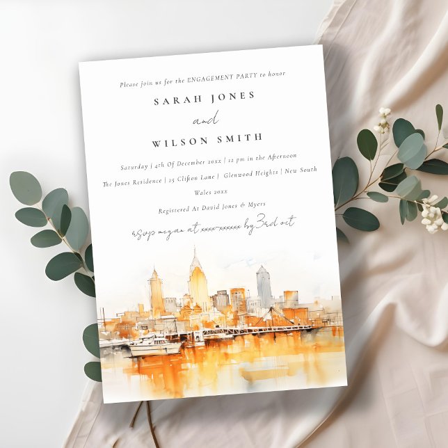 Chic Nashville City Skyline Watercolor Engagement Invitation (Creator Uploaded)