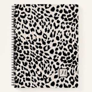 Chic Natural and Black Animal Print with Monogram Notebook