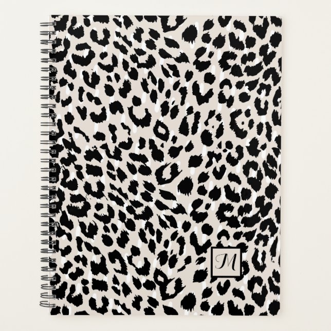 Chic Natural and Black Animal Print with Monogram Planner (Front)