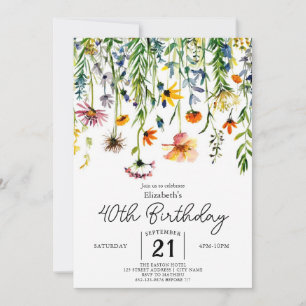 Chic Nature Wildflowers 40th birthday Invitation