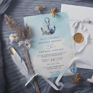 Chic Nautical Anchor Beach Modern Elegant Wedding Invitation