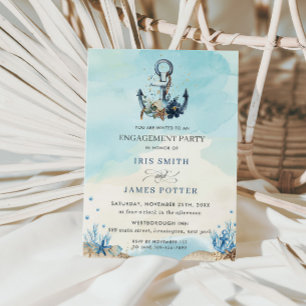 Chic Nautical Anchor Beach Modern Engagement Party Invitation