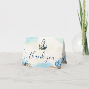 Chic Nautical Anchor Beach Modern Wedding Folded Thank You Card