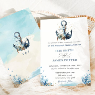 Chic Nautical Anchor Beach Modern Wedding Invitation