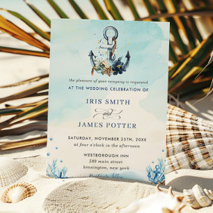 Chic Nautical Anchor Beach Modern Wedding Invitation