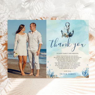 Chic Nautical Anchor Beach Modern Wedding Photo Thank You Card