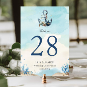 Chic Nautical Anchor Beach Modern Wedding Table Number