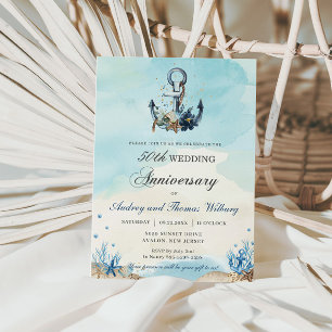 Chic Nautical Anchor Beach Wedding Anniversary Invitation