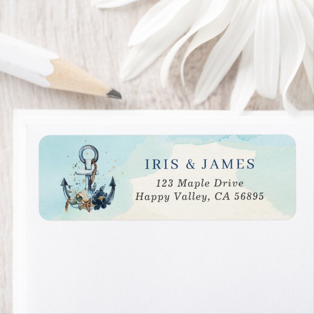 Chic Nautical Anchor Beach Wedding Return Address Label (Insitu)