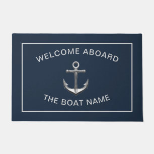 Chic Nautical Anchor Boat Navy Blue Personalised Doormat