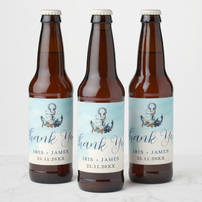 Chic Nautical Anchor Modern Beach Wedding Beer Bottle Label (Bottles)