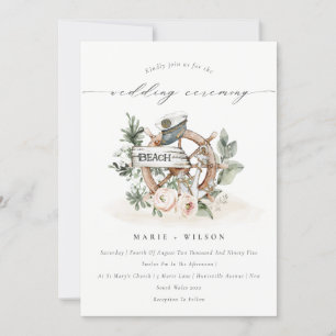 Chic Nautical Anchor Wheel Floral Wedding Invite