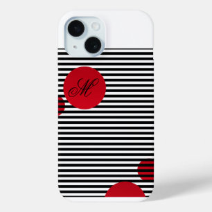 Chic Nautical Black & White Striped Personalized iPhone 15 Case