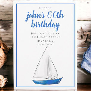 Chic Nautical Blue Ship Cocktail Party Invitation