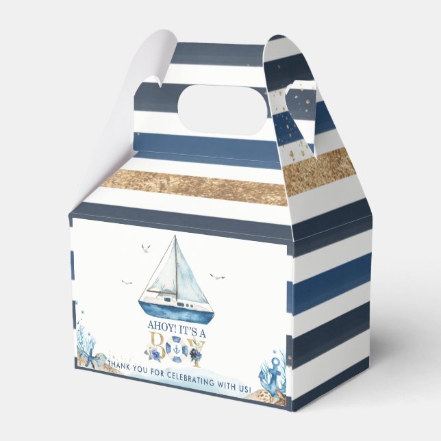 Chic Nautical Boat Ahoy It's a Boy Baby Shower  Favour Box (Back Side)