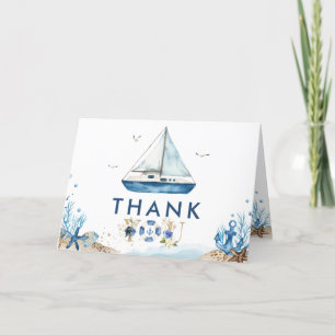 Chic Nautical Boat Ahoy It's a Boy Baby Shower Tha Thank You Card