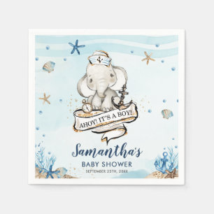 Chic Nautical Cute Elephant Boy Baby Shower Napkin
