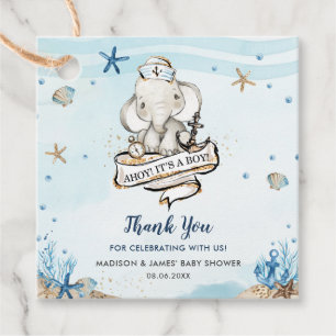 Chic Nautical Elephant Boy Baby Shower Thank You Favour Tags