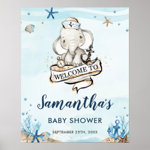 Chic Nautical Elephant Boy Baby Shower Welcome Poster