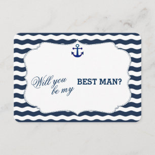 Chic Nautical Navy Waves Anchor BE MY BEST MAN Invitation