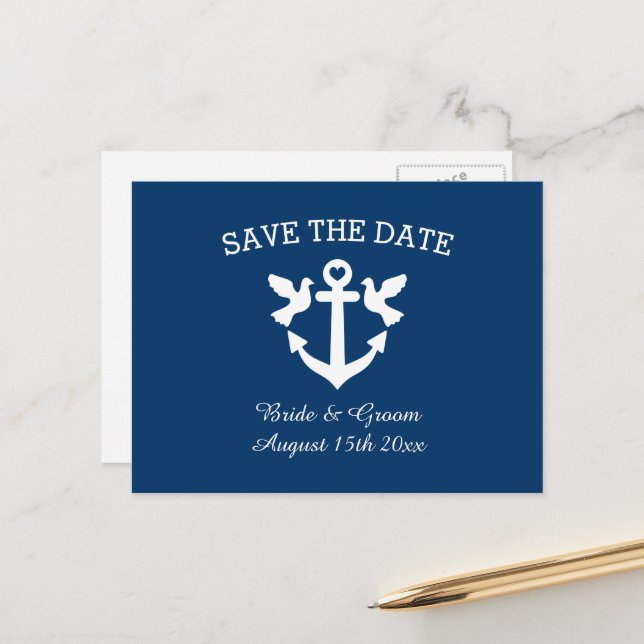 Chic nautical theme wedding save the date card (Front/Back In Situ)