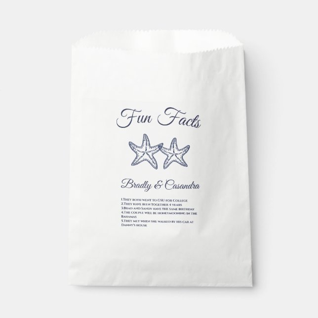 Chic Nautical Wedding Navy Blue Starfish Fun Facts Favour Bag (Front)