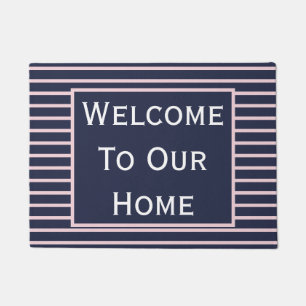 Chic Navy and Blush Pink Welcome Doormat